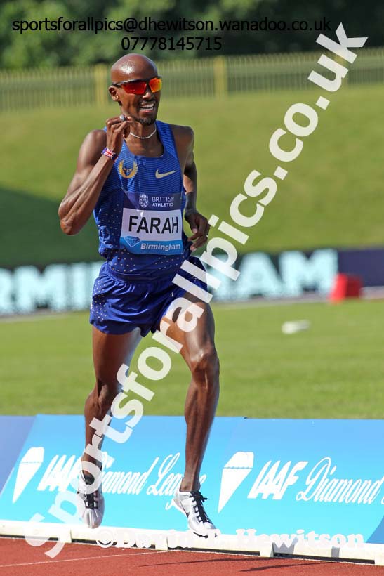Mo Farah (GB) wins the mens 3000 metres, IAAF Diamond League, Birmingham. Photo: David T. Hewitson/Sports for All Pics